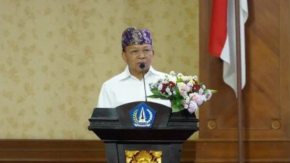 Gubernur Bali, Wayan Koster, menyampaikan pidato tegas saat meresmikan Bale Paruman Adhyaksa dan Bale Restorative Justice di Kabupaten Badung, Kamis (8/5/2025).