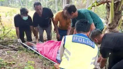 Petugas bersama warga mengevakuasi korban kecelakaan kontainer yang terjun ke sungai di Jembatan Yehbakung, Tabanan, Rabu (30/9/2026). (Foto: Istimewa)